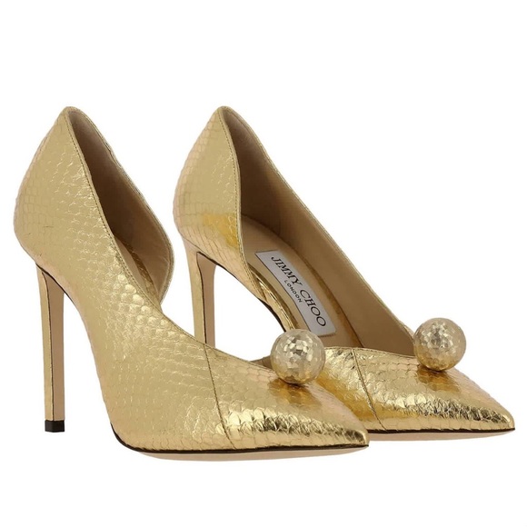Jimmy Choo Shoes - Jimmy Choo Sadira 100 Gold Embossed Python Leather Pumps